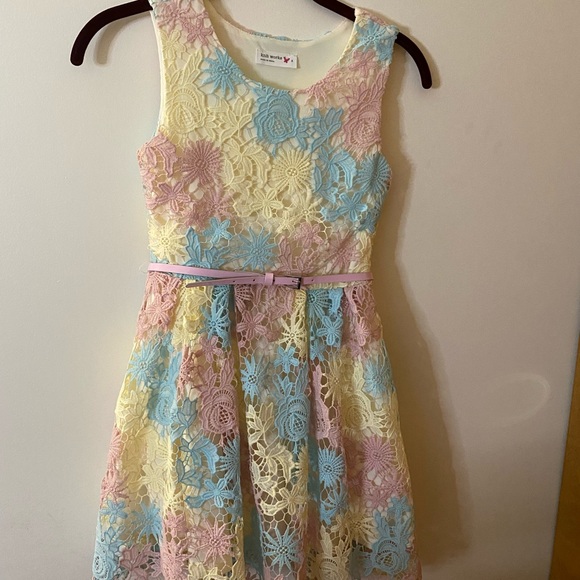 Knit Works Dress Girls Size 8 Multi Colored, Ivory lining, pink belt sleeveless - Picture 2 of 14